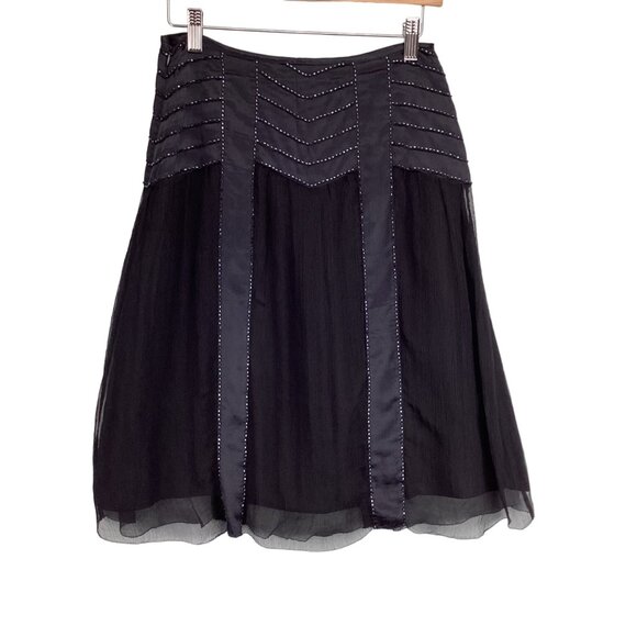 Saja Womens Black Silk Skirt With Chevron Beading Size 2 A-Line Lined‎ - Picture 4 of 7